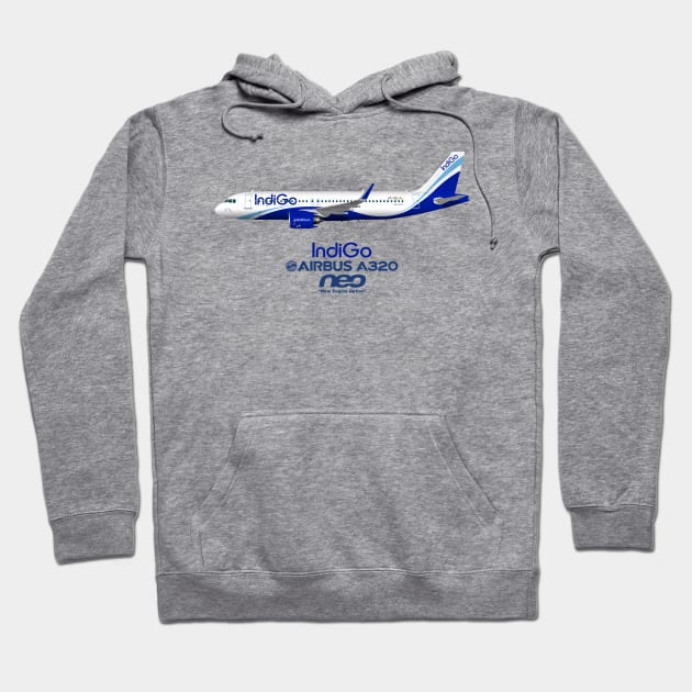 Illustration of IndiGo Airbus A320 NEO VT-ITD Hoodie by SteveHClark